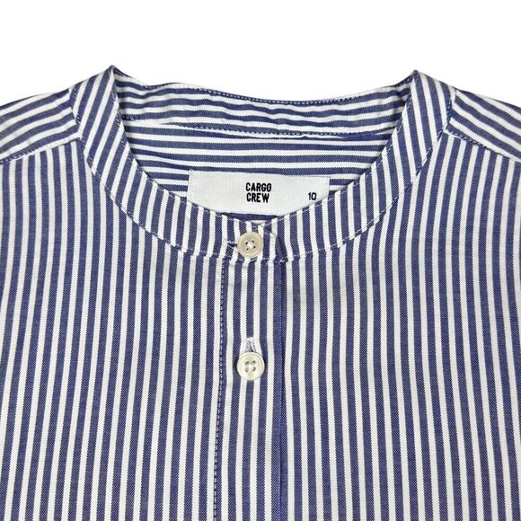 Cargo Crew 100% Cotton Striped Shirt Sz.L Blue White Band Collar Staple Preppy - Picture 5 of 11